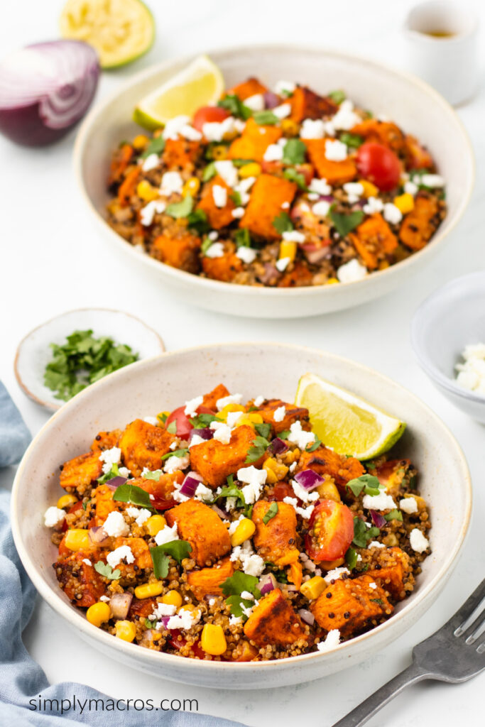 Quinoa sweet potato bowls ready to serve. 