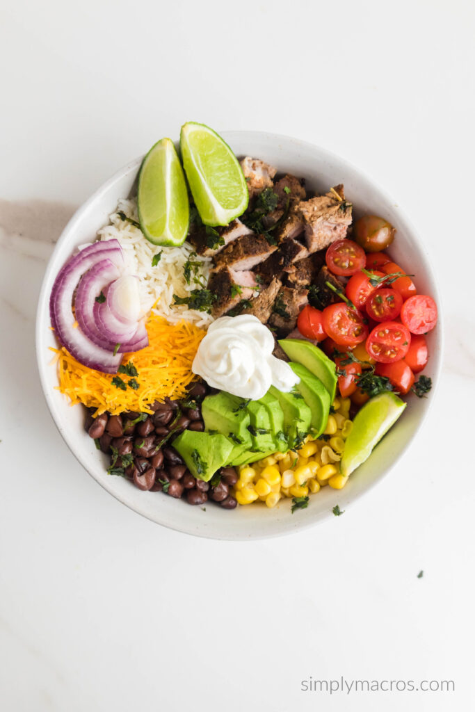 Steak buttiro bowl fully assembled and ready to eat. 