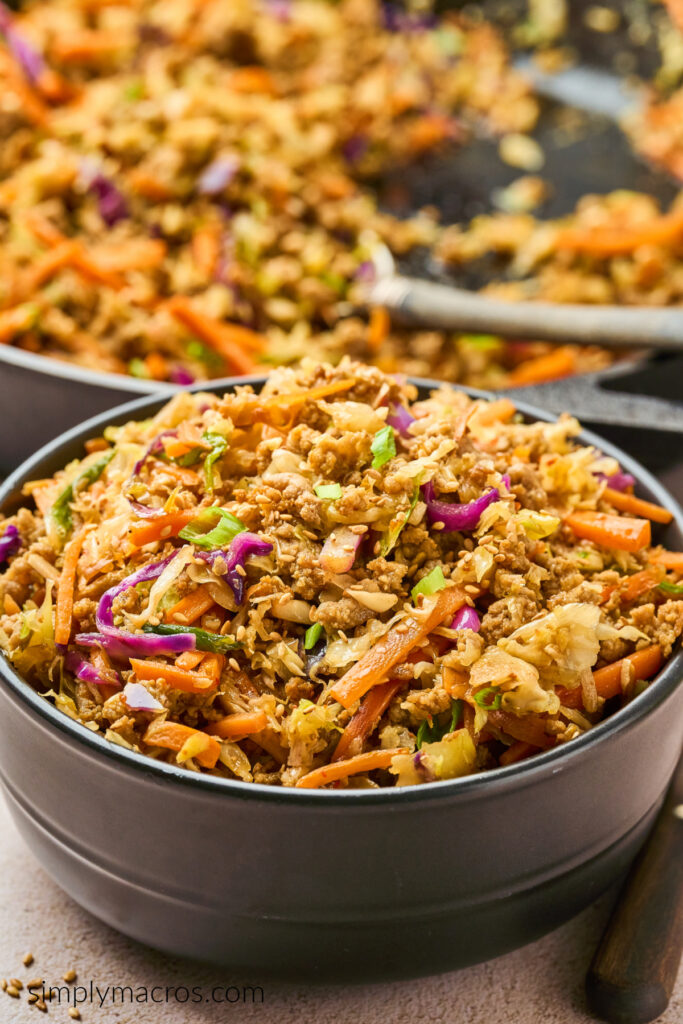 Egg roll bowl recipe in a bowl and ready to serve. 