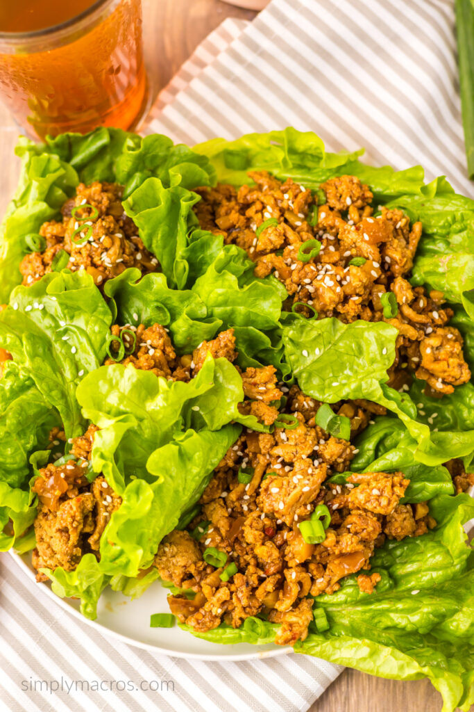 Overhead shot of copycat PF Chang's chicken lettuce wraps. 