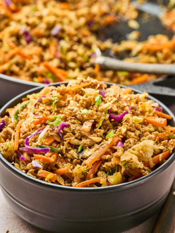 Egg roll in a bowl recipe is served up and ready to eat.