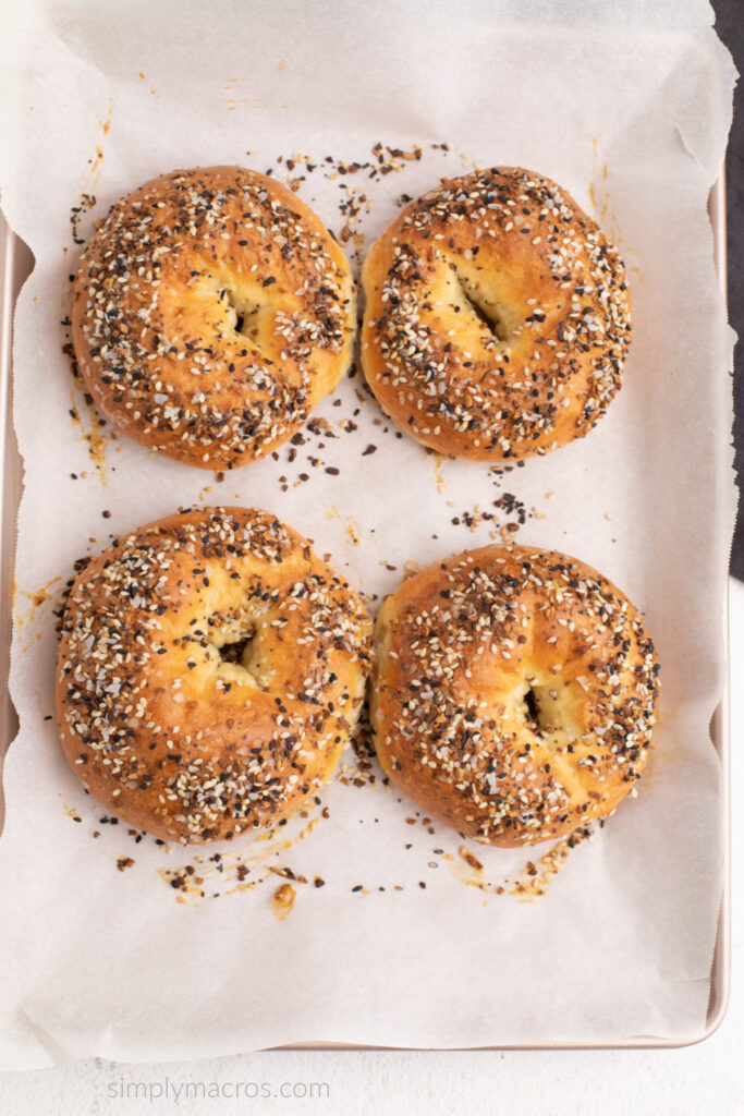 Baked cottage cheese bagels, ready to serve. 