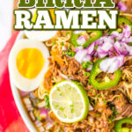 Close up photo of Birria Ramen in a bowl.