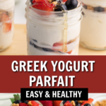 Greek yogurt parfaits pinnable image.