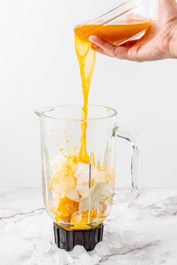 Ingredients added and poured into a blender. 