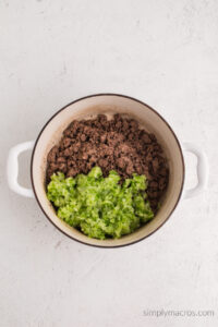 bell pepper and onion in the ground beef.