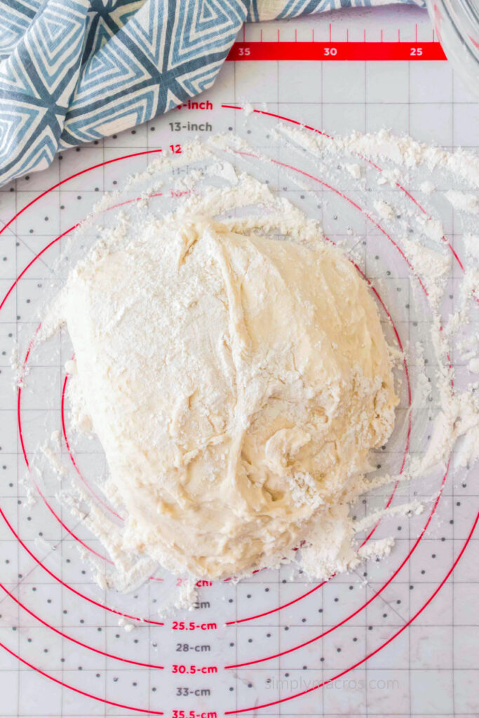 Dough resting on a counter after being stretched. 