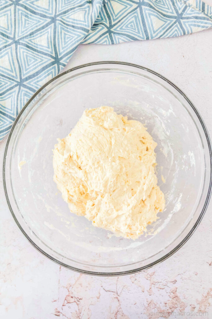 Sticky dough created with adding the remainder flour to the dough mixture. 