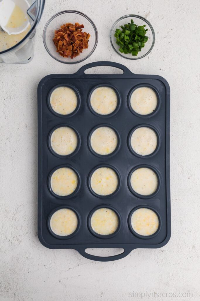 Egg white mixture poured into a silicone baking dish. 