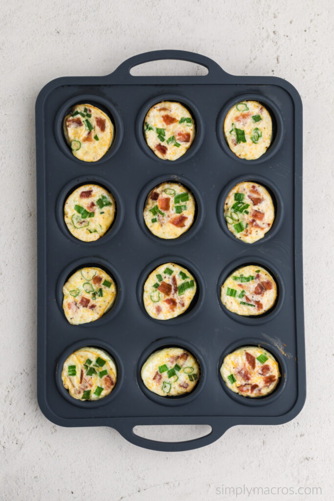 Baked egg white bites in a silicone baking dish. 