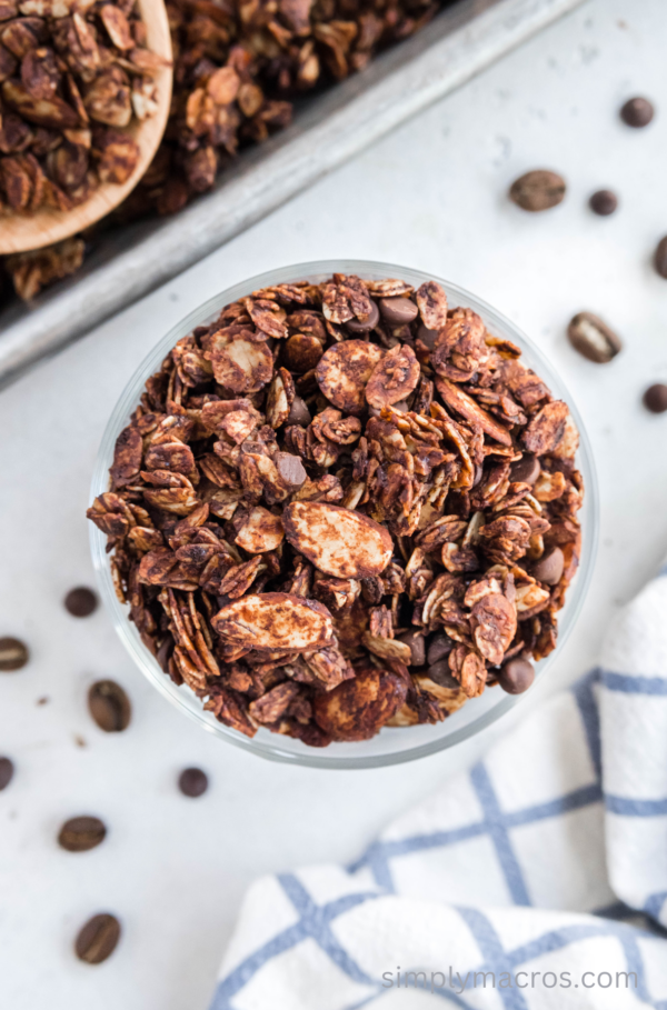 Mocha Almond Gluten free granola in a cup, ready to eat.