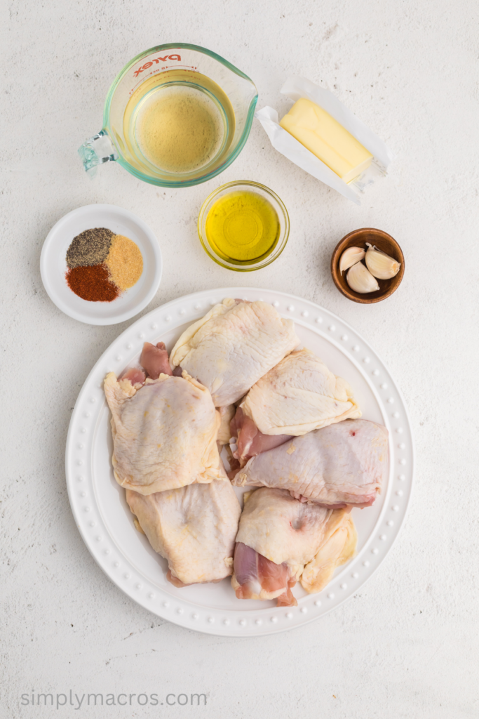 Ingredients needed to make chicken thighs in the slow cooker. 