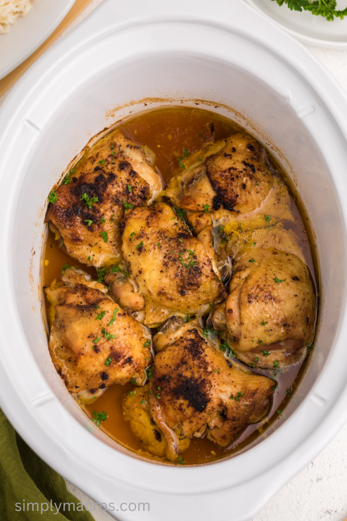 chicken thighs in slow cooker ready to serve. 