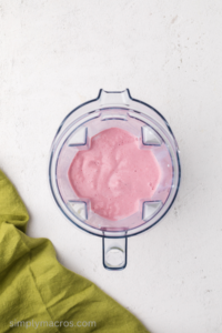 strawberry banana smoothie blended smooth in the blender.
