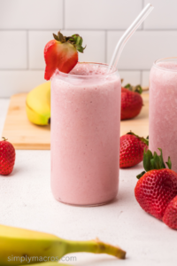 Strawberry Banana Smoothie in a glass. ready to drink.