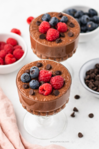 chia pudding topped with berries and ready to serve.