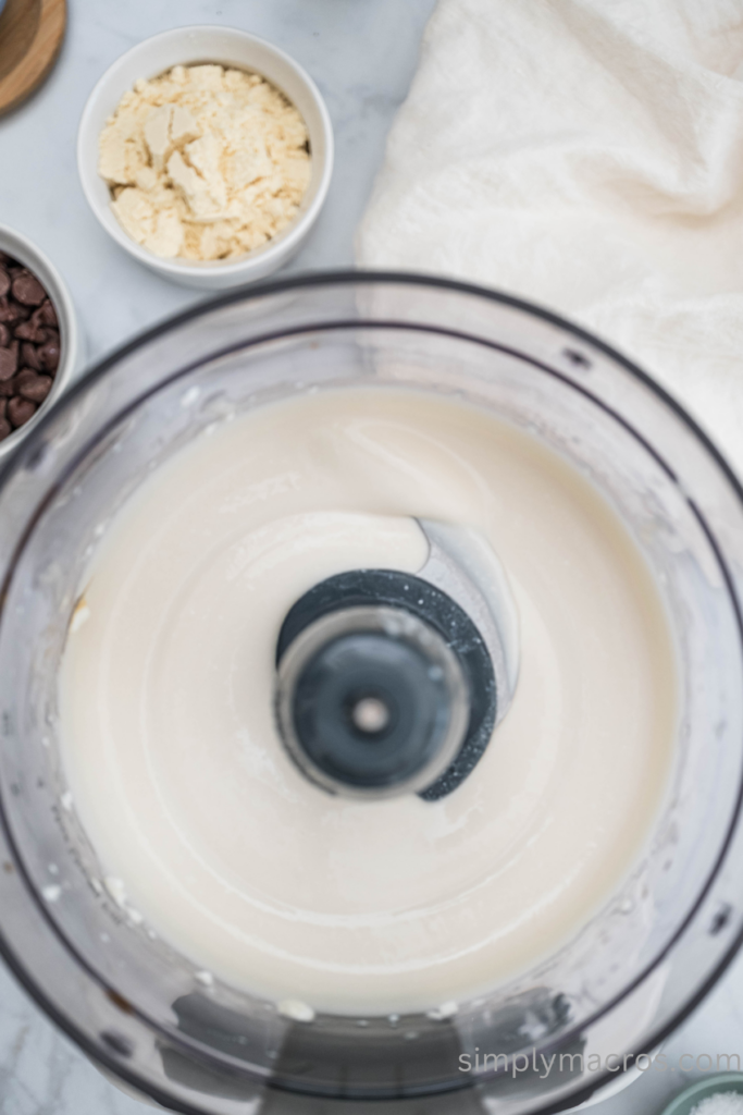 Cottage cheese, vanilla, and maple syrup blended together. 