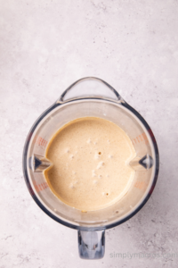 Ingredients blended together to make cottage cheese pancakes.