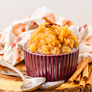 Homemade applesauce in a bowl, ready to serve.