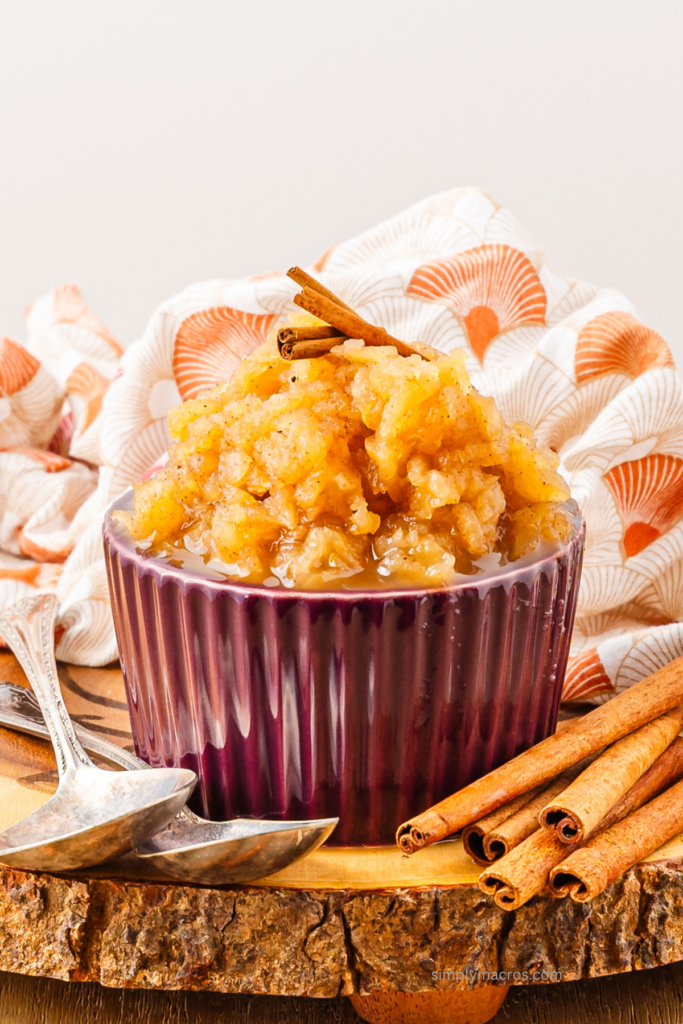 Homemade applesauce in a small bowl, ready to serve.