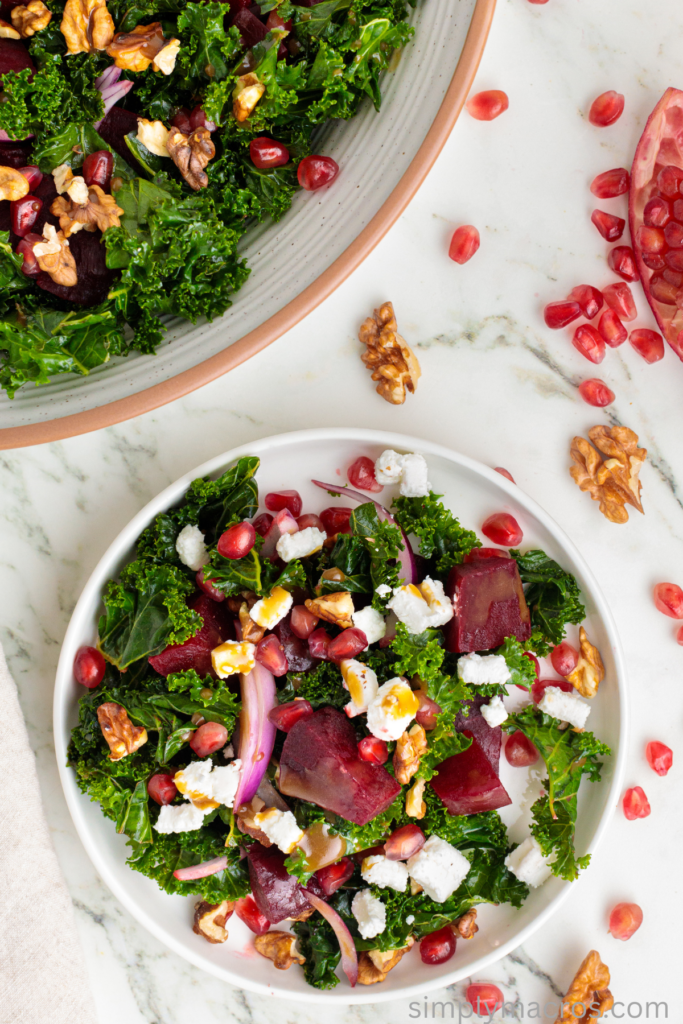Beet and Kale salad on a plate, ready to eat. 