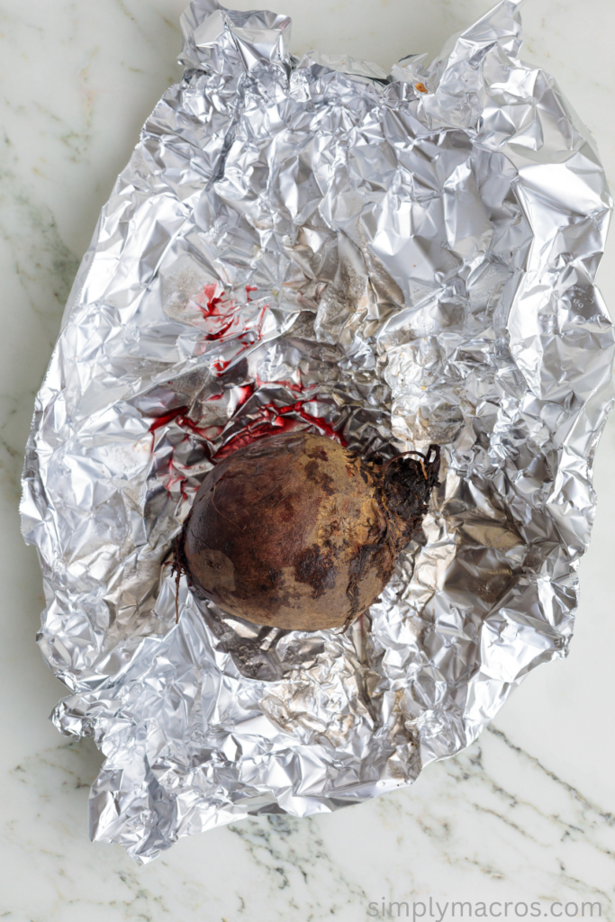 Beet cooked and wrapped in foil.