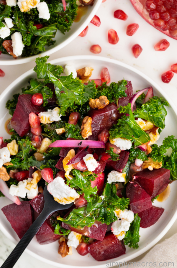 Beet and Kale salad on a plate and ready to serve.