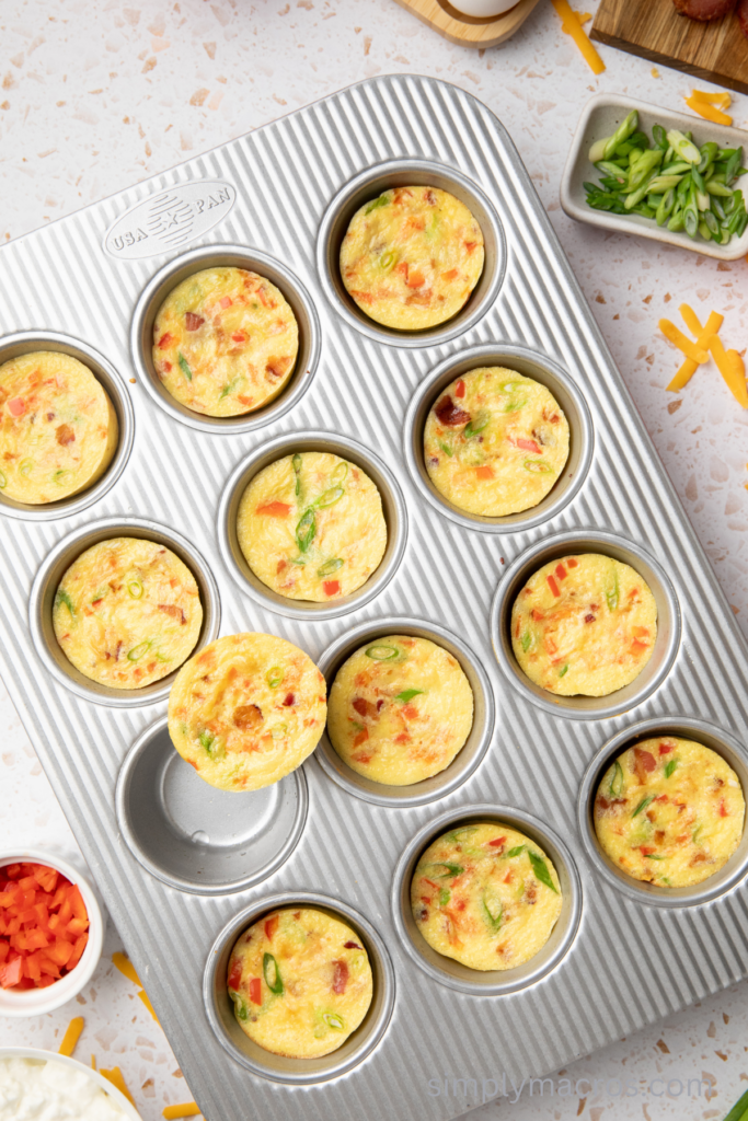Cottage cheese egg bites in a muffin tin, ready to serve.