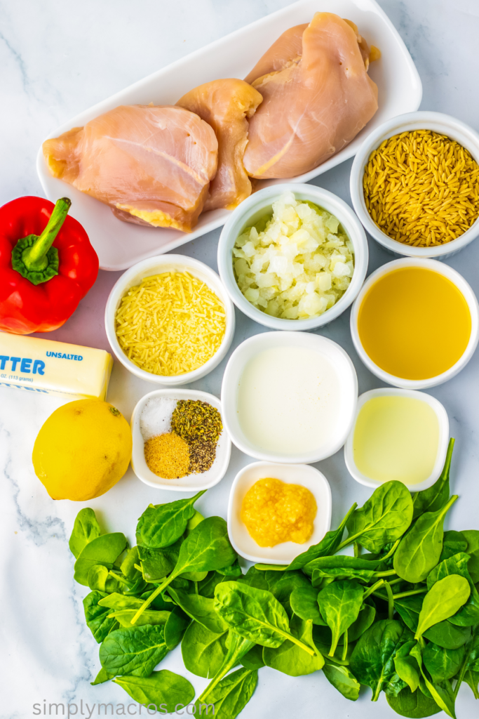 Ingredients prepper and ready to make lemon chicken orzo.