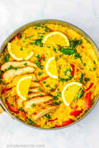lemon chicken orzo in a skillet.