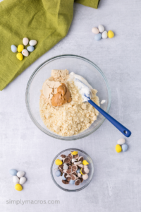 Peanut butter, almond flour, and protein powder added to the cottage cheese mixture.