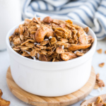 Cashew coconut granola in a serving container.
