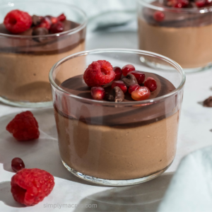 Cottage cheese chocolate mousse in containers ready to serve.