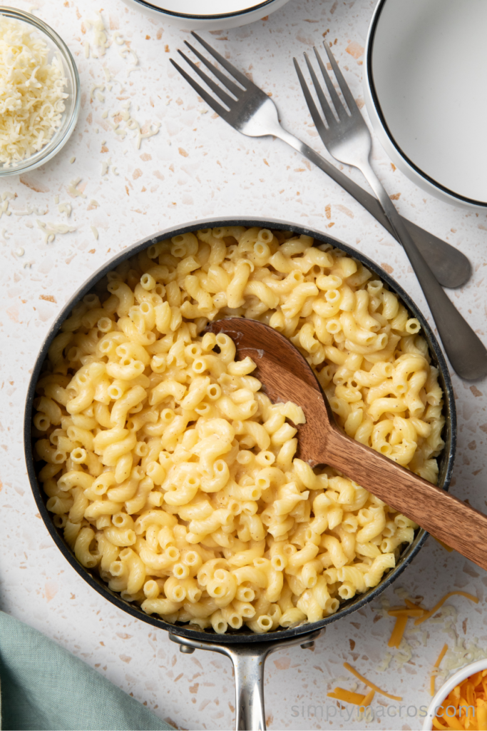 Pasta cooked and ready to have cheese added. 