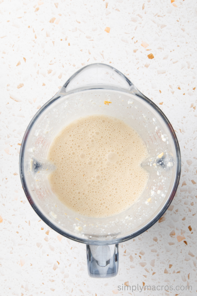 Ingredients blended together to make the cheese sauce for the mac and cheese. 