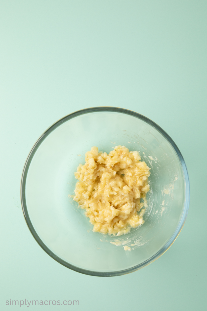 Mashed banana in a bowl. 