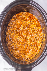 Shredded sweet enchilada pork in the slow cooker.