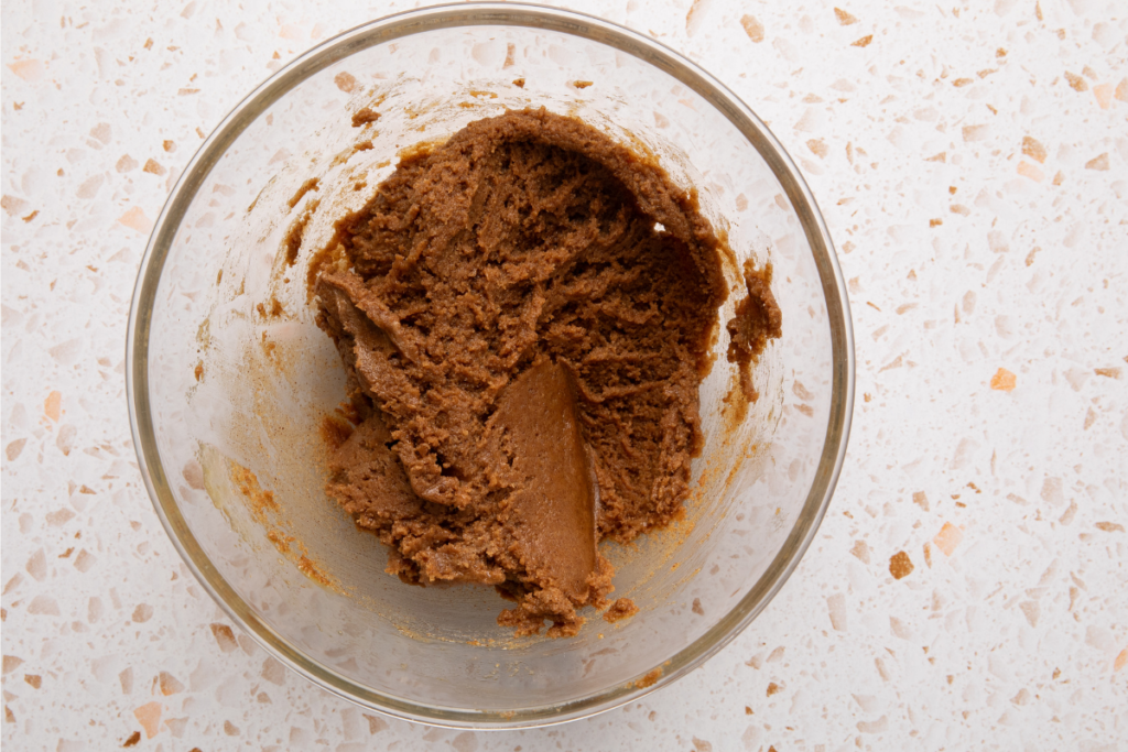 Almond butter cookie dough in a bowl. 