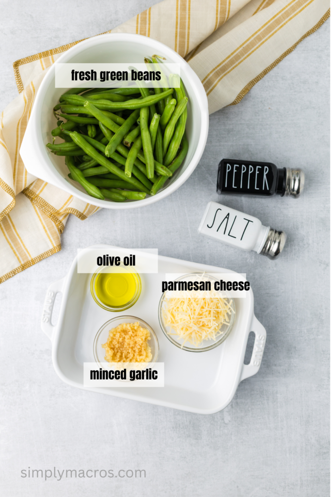 Ingredients measured to make garlic parmesan green beans. 