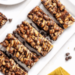 Granola nut bars on a tray and ready to eat.