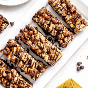 Granola nut bars on a tray and ready to eat.