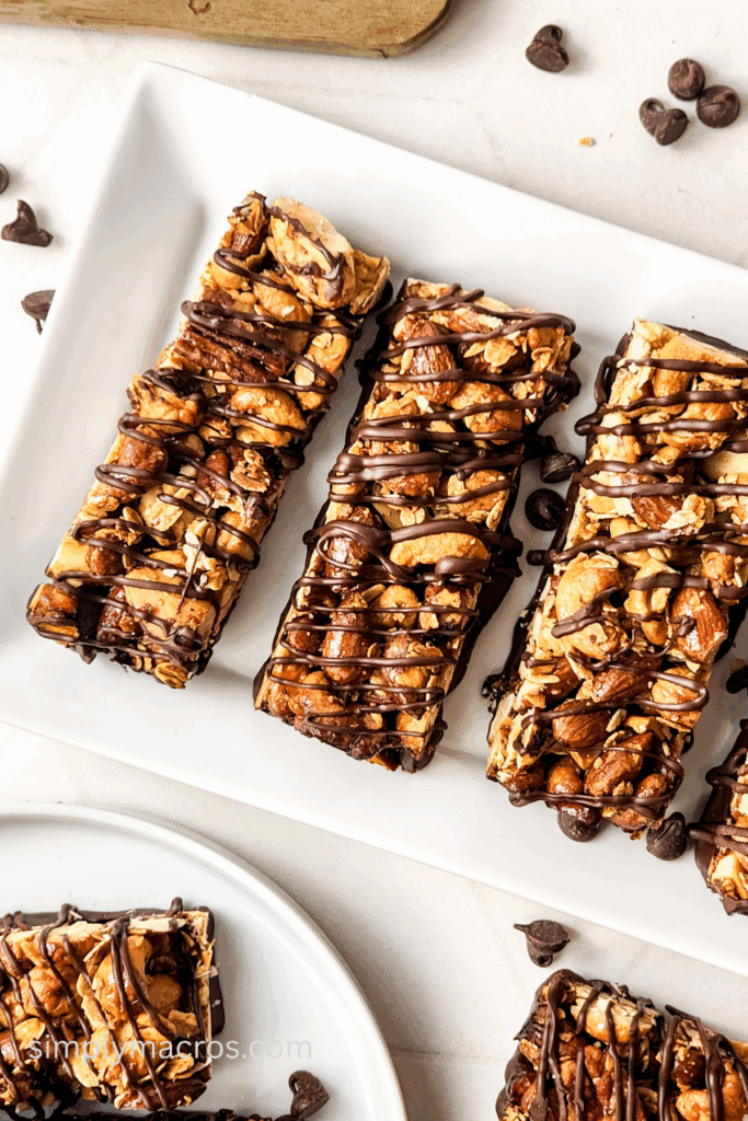 Granola nut bars on a tray and ready to serve.