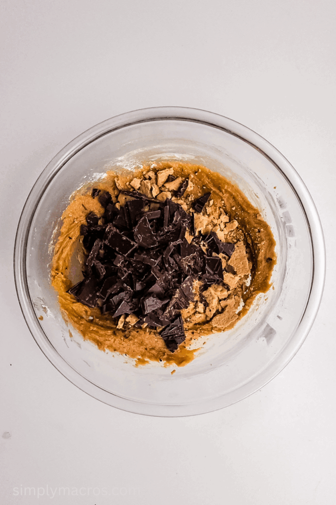 Chopped chocolate and crushed graham crackers on top of the batter.