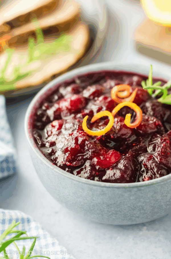 Homemade cranberry sauce in a serving bowl.
