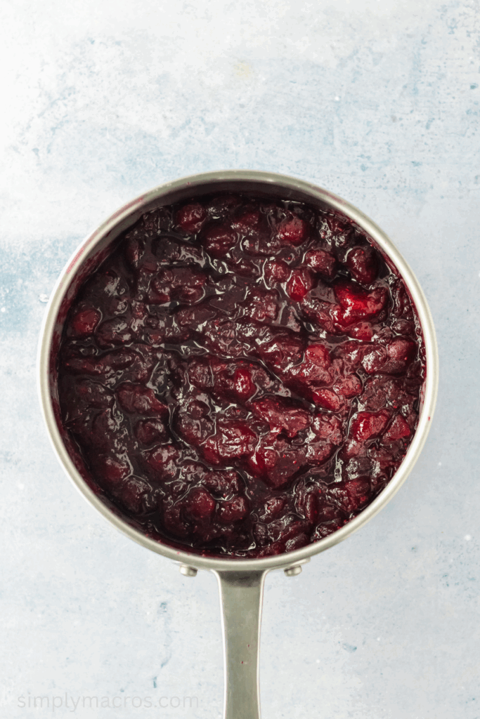 Cranberry sauce cooling in the saucepan.