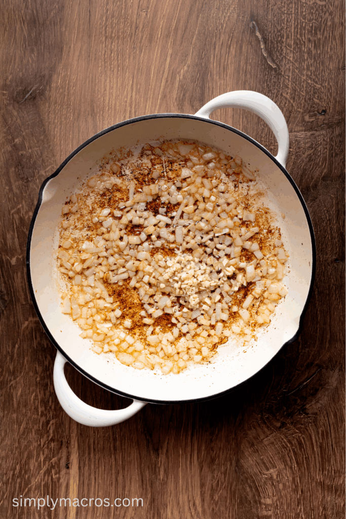 Cooked onion and garlic in the skillet.