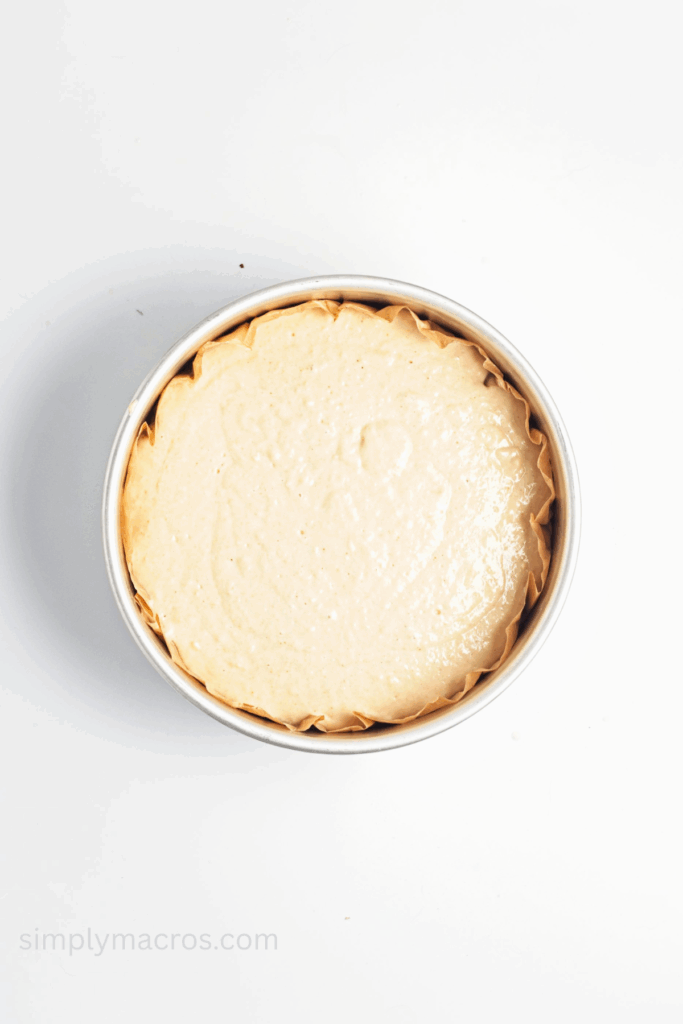 Cake mixture poured over top of the pineapple and caramel, ready to bake.